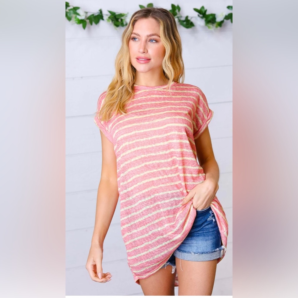 💚“Lane” pink and yellow stripe top